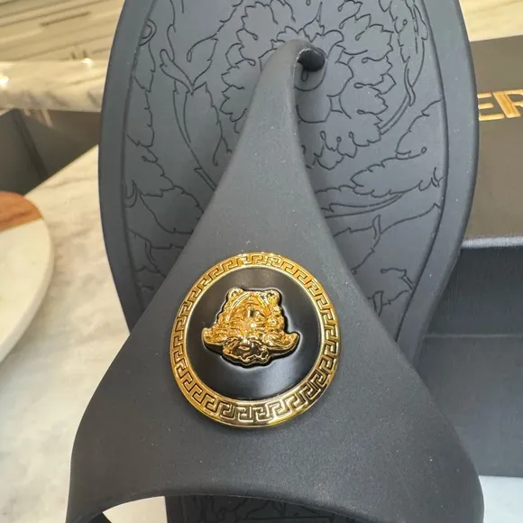 NWT Versace Alia Flat Rubber Women's Black Sandals