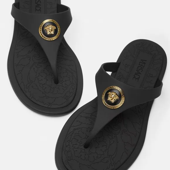 NWT Versace Alia Flat Rubber Women's Black Sandals