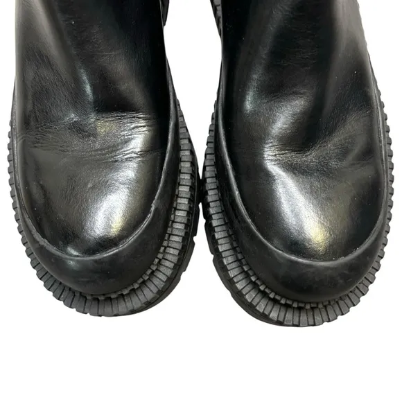 NWT* ZARA Black Leather Traktor Leather Ankle Boots Size 39 Women's 1134/810