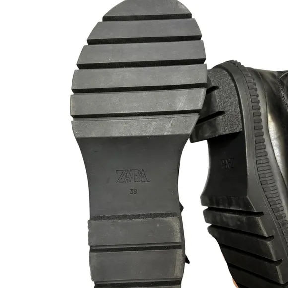 NWT* ZARA Black Leather Traktor Leather Ankle Boots Size 39 Women's 1134/810