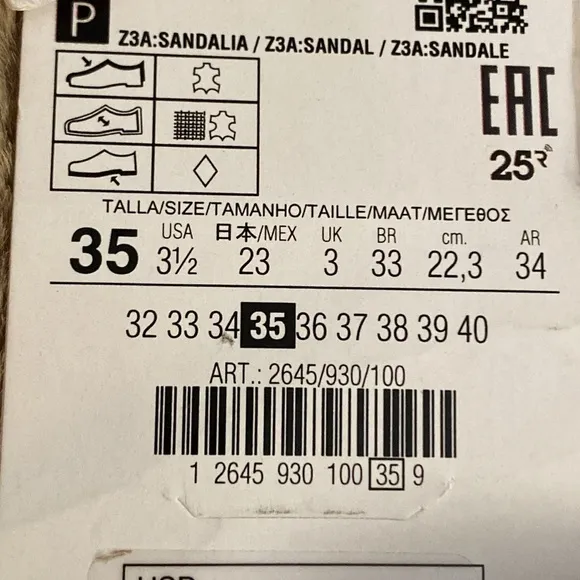 NWT. Zara Kids Brown 100% Cowhide Leather Strappy Sandals. Size 3,5.