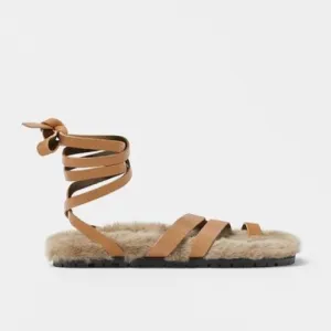 NWT. Zara Kids Brown 100% Cowhide Leather Strappy Sandals. Size 3,5.
