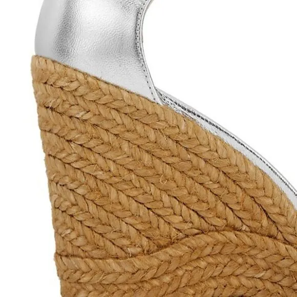 NWT$795 Jimmy Choo Deva Ankle-Wrap Metallic Leather Wedge Sandals Crystals 39.5
