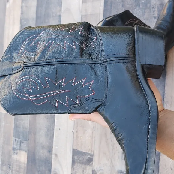 Old West Black Leather Western Cowboy boots Kids 2.5