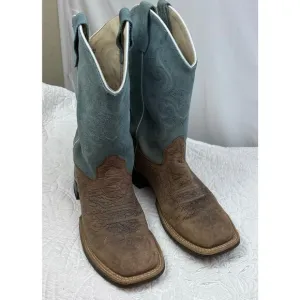 Old West Women's Size 7 Tan/Blue Bull Hide Suede Western Cowboy Boots BSY1944