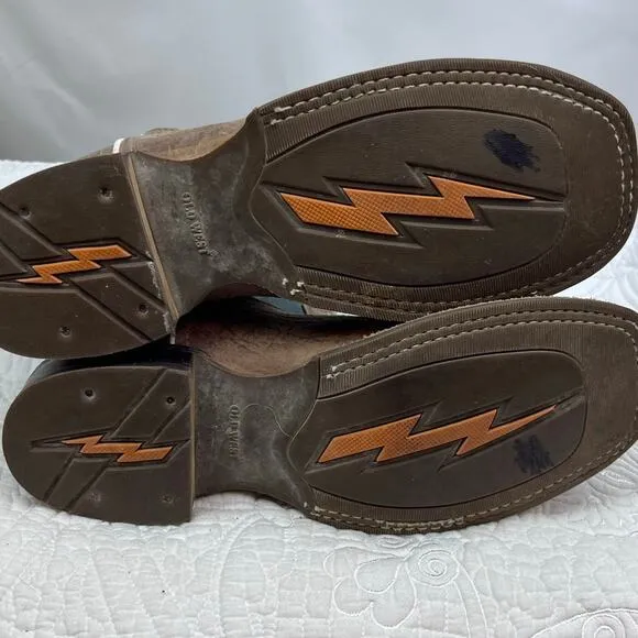 Old West Women's Size 7 Tan/Blue Bull Hide Suede Western Cowboy Boots BSY1944