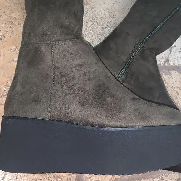 Olive Green Suede Vintage over knee  platform boots