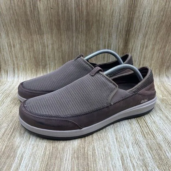 OluKai Makai Men's‎ Size 10 EU 43 Slip On Brown Mesh Shoes Low Top Sneakers