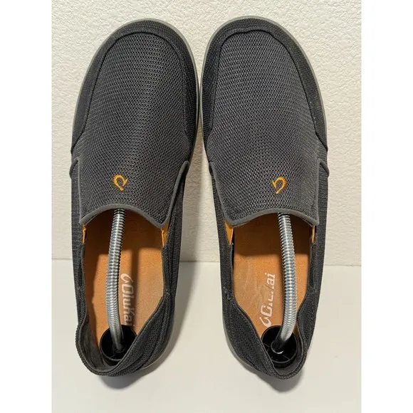 OLUKAI Mens Nohea Mesh Slip On Shoes Sz 11 Gray Convertible Boat Loafer Sneakers