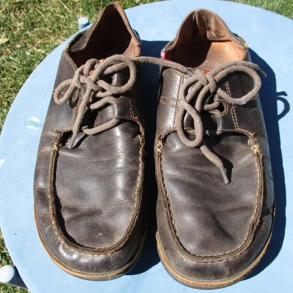 Olukai Shoes Mens 8 Brown Ohana Lace Up Nubuck Leather Slip Ons Loafers