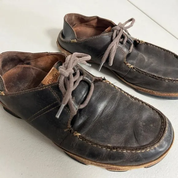 Olukai Shoes Mens 8 Brown Ohana Lace Up Nubuck Leather Slip Ons Loafers