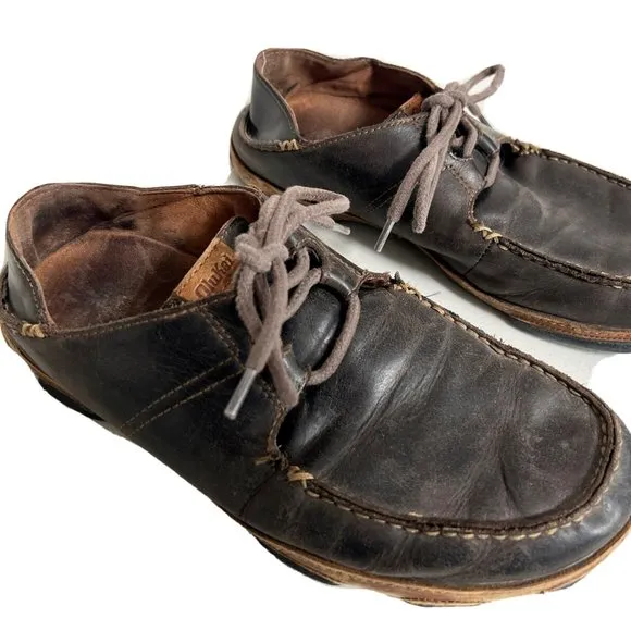 Olukai Shoes Mens 8 Brown Ohana Lace Up Nubuck Leather Slip Ons Loafers