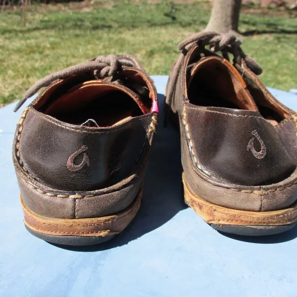 Olukai Shoes Mens 8 Brown Ohana Lace Up Nubuck Leather Slip Ons Loafers
