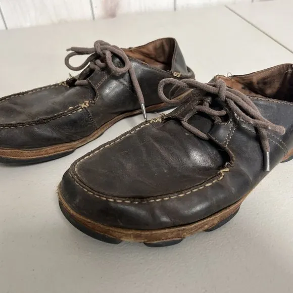 Olukai Shoes Mens 8 Brown Ohana Lace Up Nubuck Leather Slip Ons Loafers