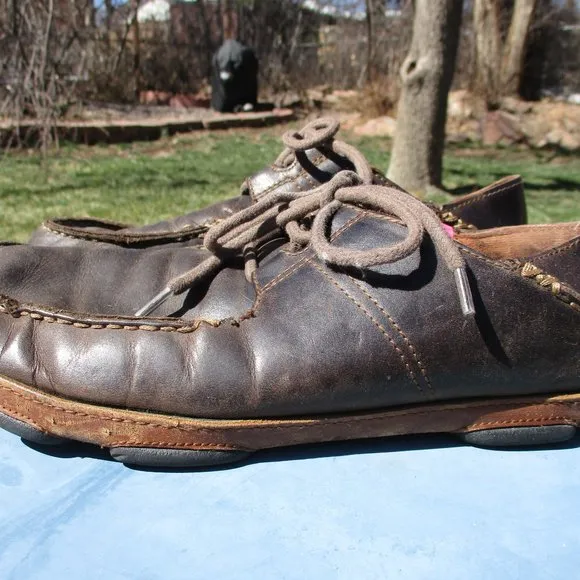 Olukai Shoes Mens 8 Brown Ohana Lace Up Nubuck Leather Slip Ons Loafers