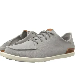 Olukai Size 14 Manoa Canvas Loafer Lace Up Casual Shoes Gray Drop In Heel Mens
