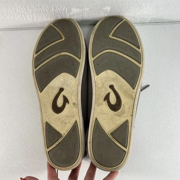 Olukai Size 14 Manoa Canvas Loafer Lace Up Casual Shoes Gray Drop In Heel Mens