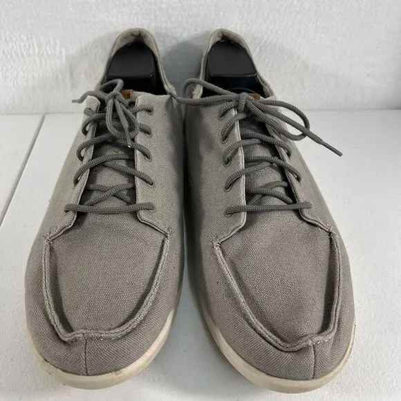 Olukai Size 14 Manoa Canvas Loafer Lace Up Casual Shoes Gray Drop In Heel Mens