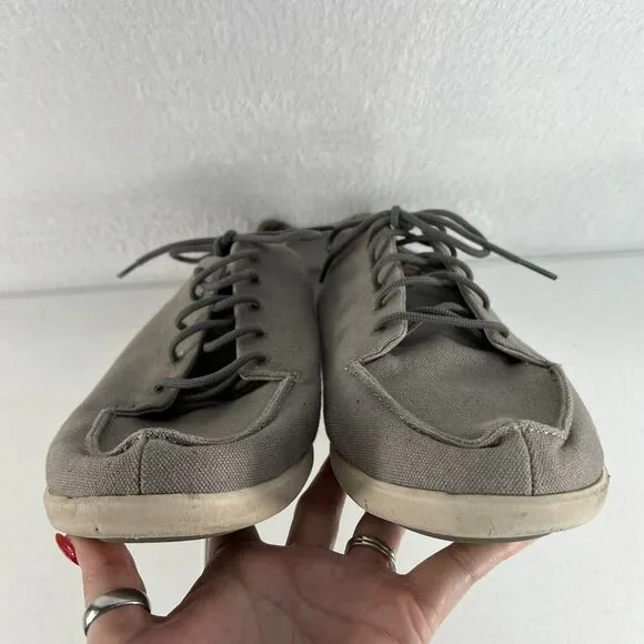 Olukai Size 14 Manoa Canvas Loafer Lace Up Casual Shoes Gray Drop In Heel Mens
