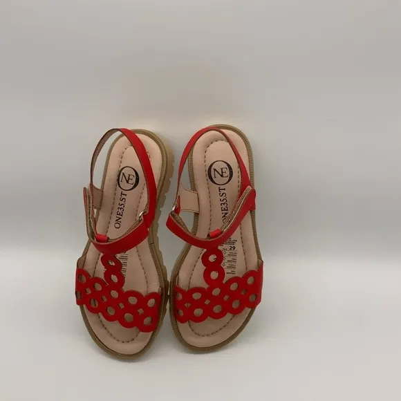 One35 Ankle Strap Red Sandals, Vegan Leather. Various Size