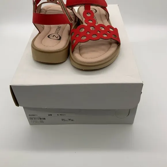 One35 Ankle Strap Red Sandals, Vegan Leather. Various Size