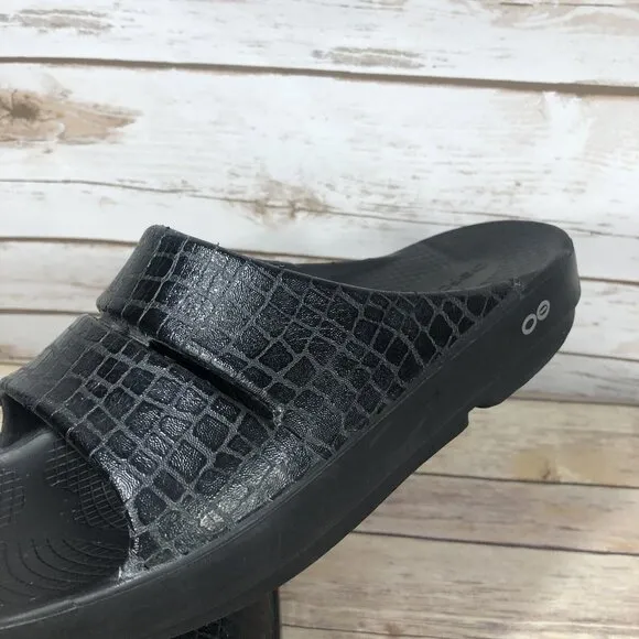 Oofos Ooahh Slip On Sandals Mens Size 9 Recovery Casual Comfort Black Rubber