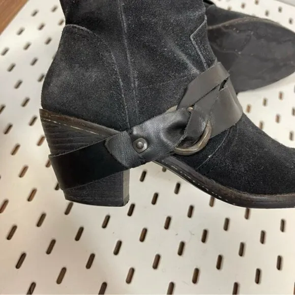 OTBT Bedford Black Suede Leather Harness Ankle Boots - Womens 8.5