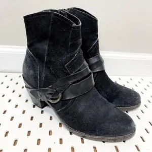 OTBT Bedford Black Suede Leather Harness Ankle Boots - Womens 8.5