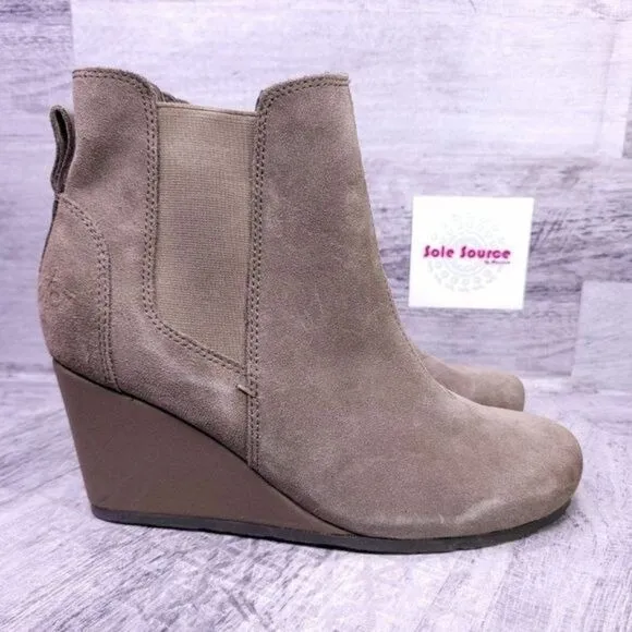 OTBT Dodge Pull on Suede Wedge Ankle Boot Taupe Brown Women's sz 9.5 NEW