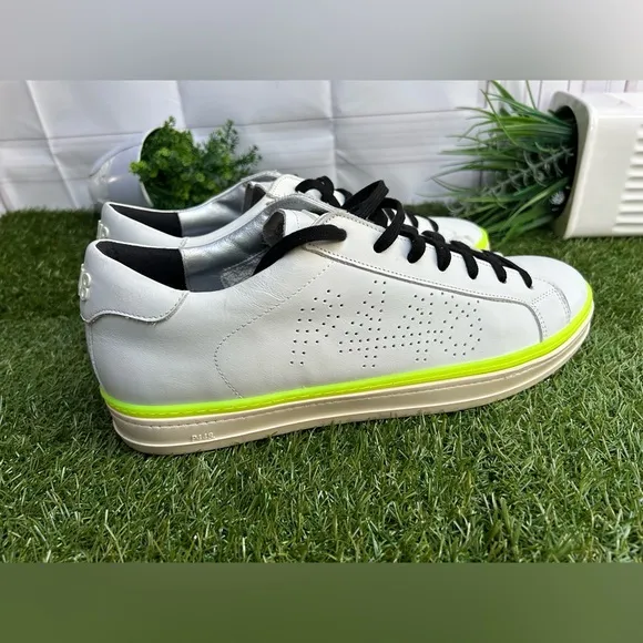 P448John Sneaker$315 Men White and Neon Green Sneakers size 45 US 11.5-12 NEW