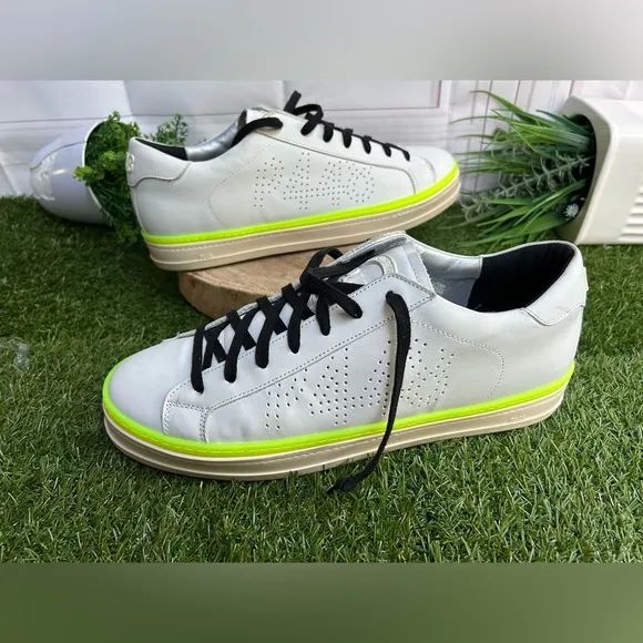 P448John Sneaker$315 Men White and Neon Green Sneakers size 45 US 11.5-12 NEW