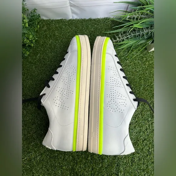 P448John Sneaker$315 Men White and Neon Green Sneakers size 45 US 11.5-12 NEW