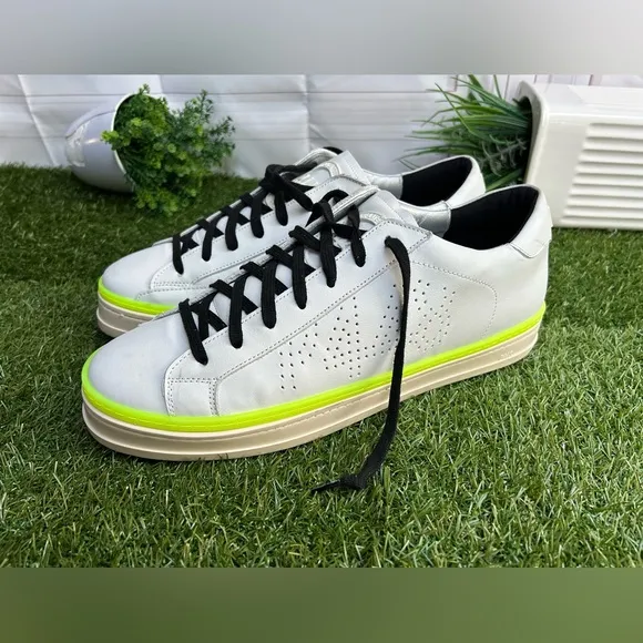 P448John Sneaker$315 Men White and Neon Green Sneakers size 45 US 11.5-12 NEW
