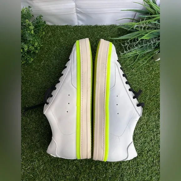 P448John Sneaker$315 Men White and Neon Green Sneakers size 45 US 11.5-12 NEW