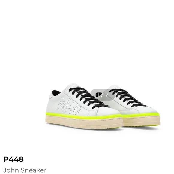 P448John Sneaker$315 Men White and Neon Green Sneakers size 45 US 11.5-12 NEW