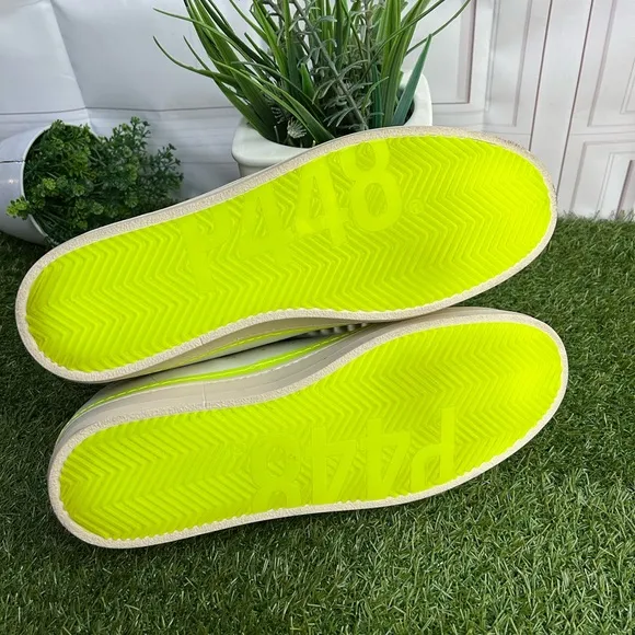 P448John Sneaker$315 Men White and Neon Green Sneakers size 45 US 11.5-12 NEW