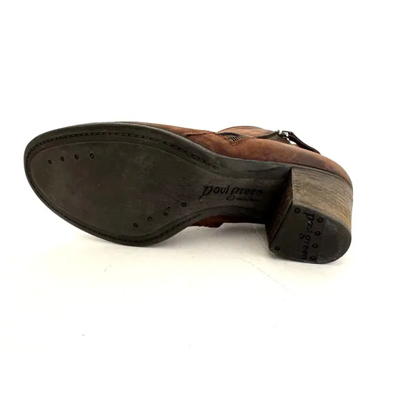 Paul Green Aubrey Ankle Boots US 8.5 UK 6.5 Rustic Brown Leather Western Booties