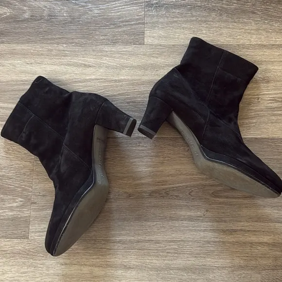 Paul Green Black Leather Ankle Boots US 9  Zip Suede heeled Booties S6.5EU