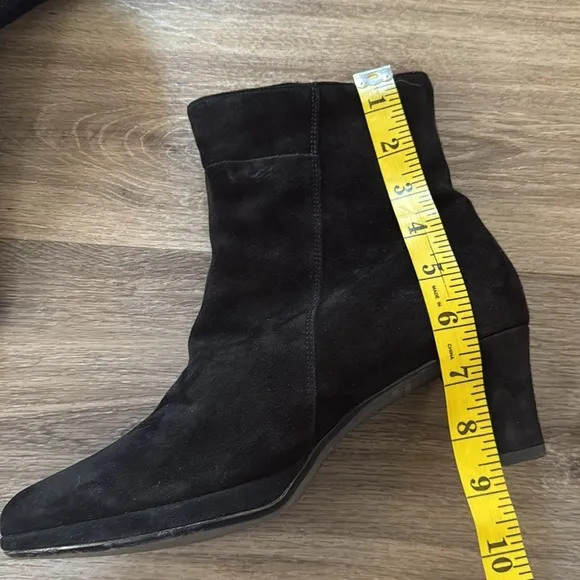 Paul Green Black Leather Ankle Boots US 9  Zip Suede heeled Booties S6.5EU