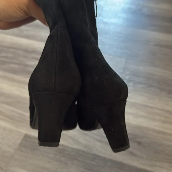 Paul Green Black Leather Ankle Boots US 9  Zip Suede heeled Booties S6.5EU