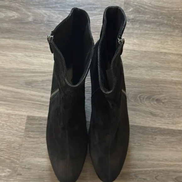 Paul Green Black Leather Ankle Boots US 9  Zip Suede heeled Booties S6.5EU