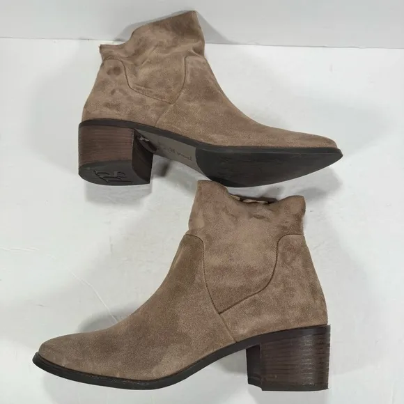 Paul Green Nicole Antelope Soft Suede Block Heel Ankle Booties Women Size 9.5