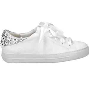 Paul Green Tiger Lilly Sneakers Winter White Silver Flowers Cream Satin Ribbon 7