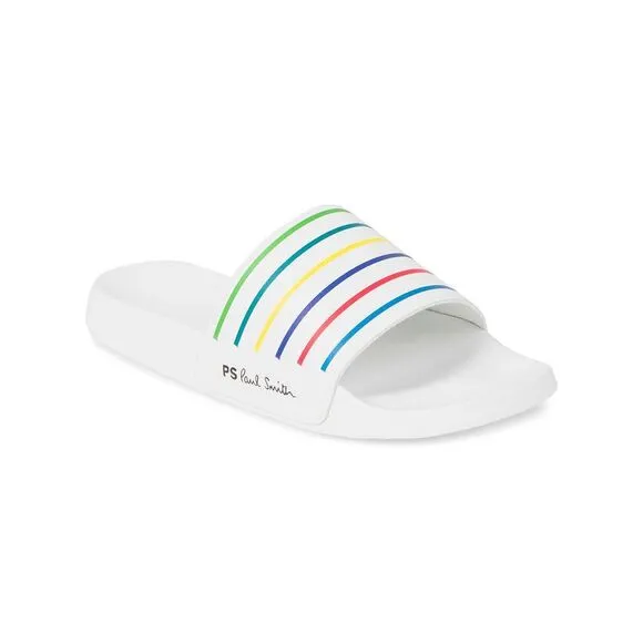 PAUL SMITH Mens White Logo Comfort Nyro Round Toe Slip On Slide Sandals Shoes 43