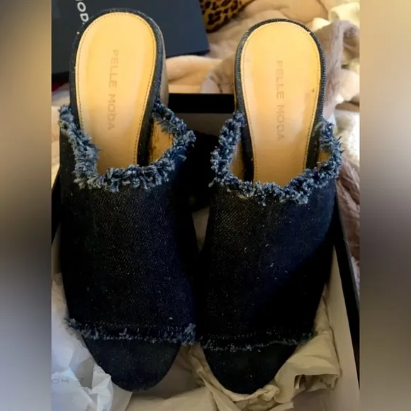 Pelle Moda Women's Blue Denim Mules