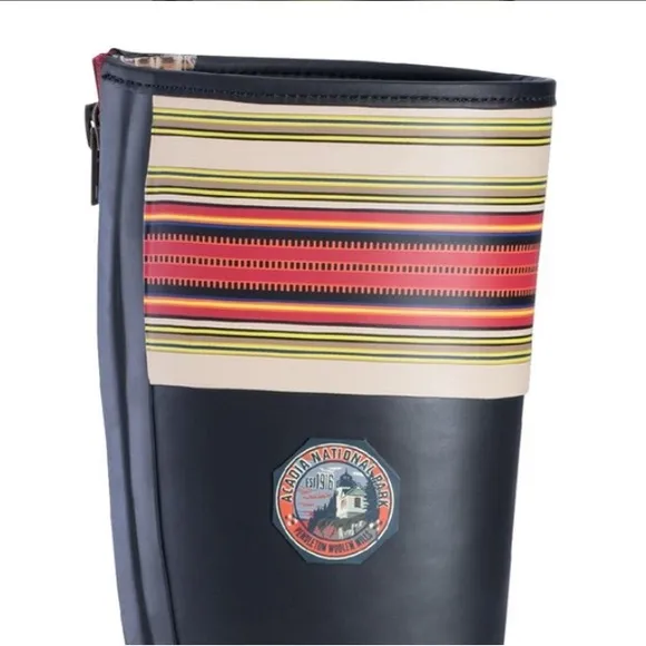 Pendleton Black &amp; Orange Stripe Heritage Acadia National Tall Rain Boots 5 READ
