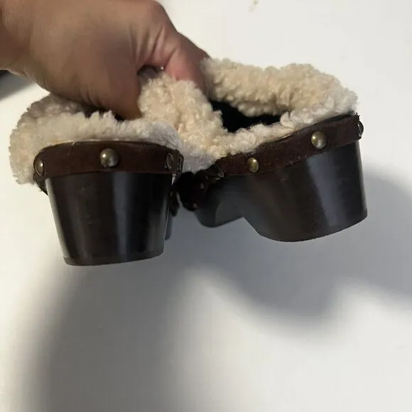 Penelope Chilvers Sz 36 / 5 Low Shearling Clog Suede Shoes Brown