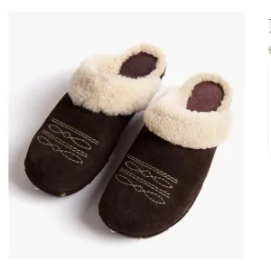 Penelope Chilvers Sz 36 / 5 Low Shearling Clog Suede Shoes Brown