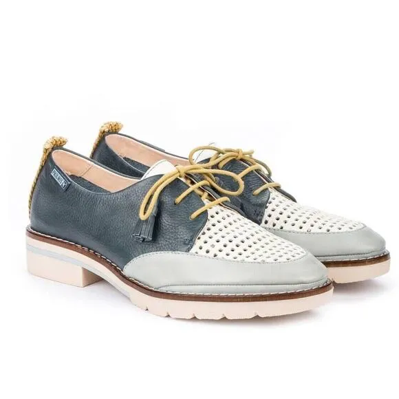 Pikolinos Shoes Women Size 5 EU36 Sitges Green Blue Leather Oxford Lace-up NWOT