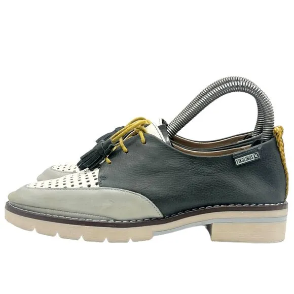 Pikolinos Shoes Women Size 5 EU36 Sitges Green Blue Leather Oxford Lace-up NWOT